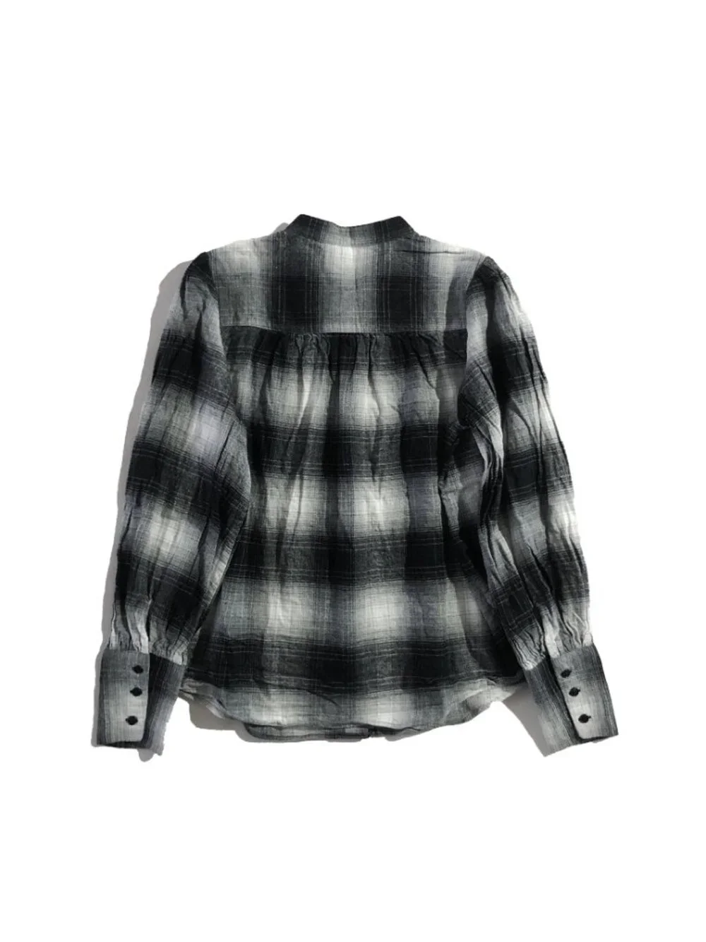 Banana Republic Blouse Womens Size M Black White Plaid Puff Sleeve Flannel